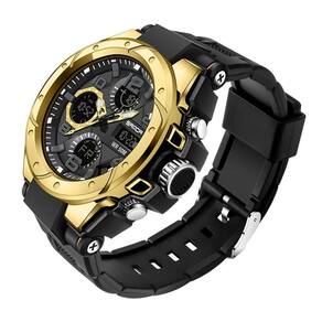 Relógio Esportivo Masculino - à Prova D`água 50m, Display Led Preto Dourado