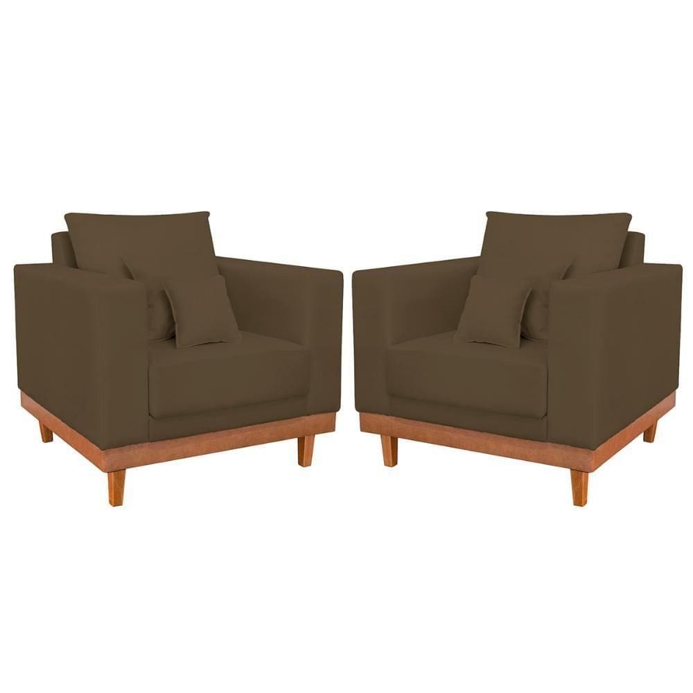 Kit 02 Poltronas Living Suede Base Resistente + Almofadas Marrom