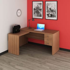 Mesa para Escritório com Mesa de Apoio e 3 Gavetas ME4106 Amêndoa