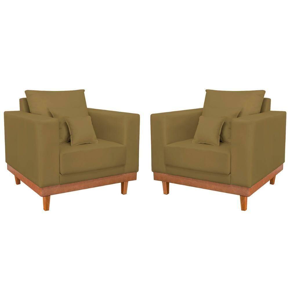 Kit 02 Poltronas Living Suede Base Resistente + Almofadas Capuccino