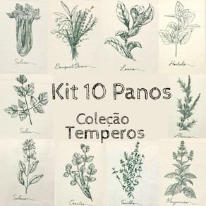 Kit 10 Panos Prato Copa Algodão Cru Coleção Tempero e Especiarias