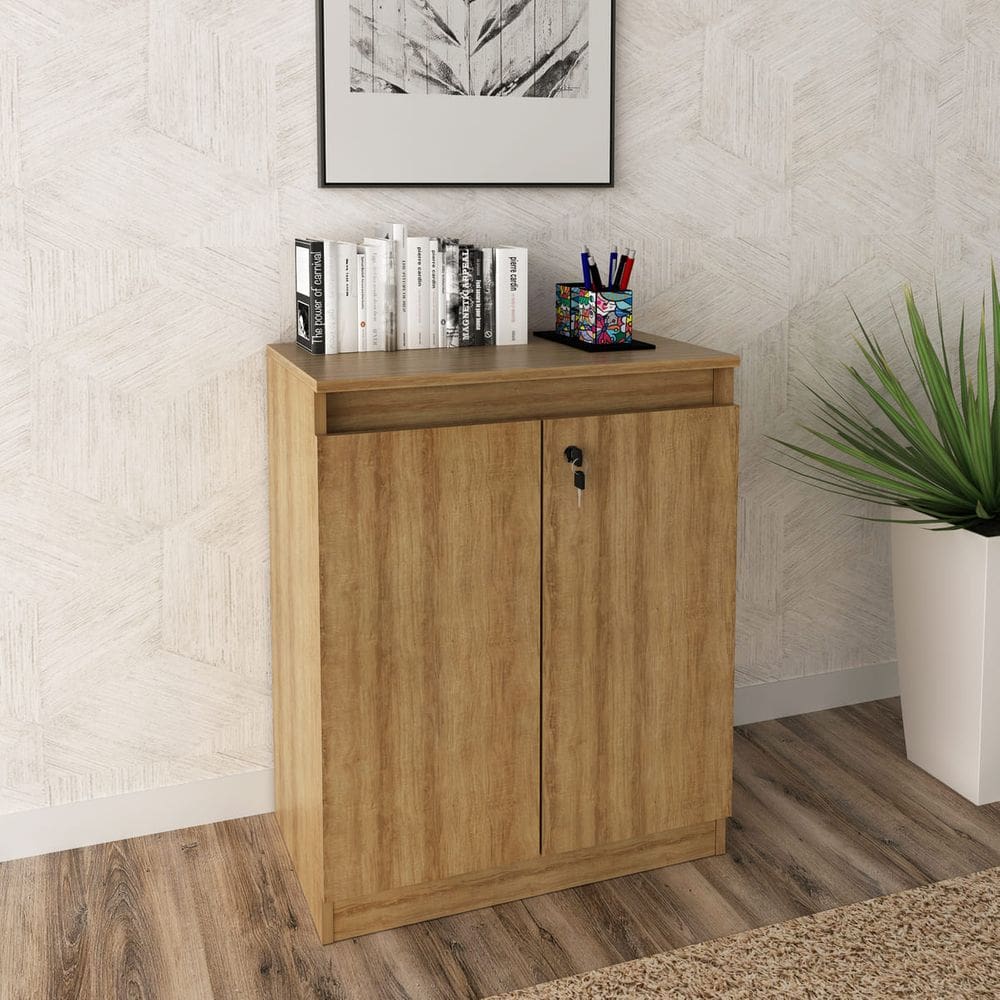 Balcão para Escritório com 2 Portas e Chave ME4149 Amêndoa