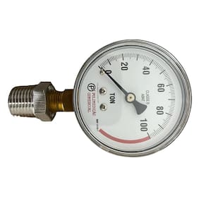 Manômetro para Prensa Hidráulica 100 Toneladas com Rosca 1/4” NPT + Bucha Adaptadora 1/2” NPT