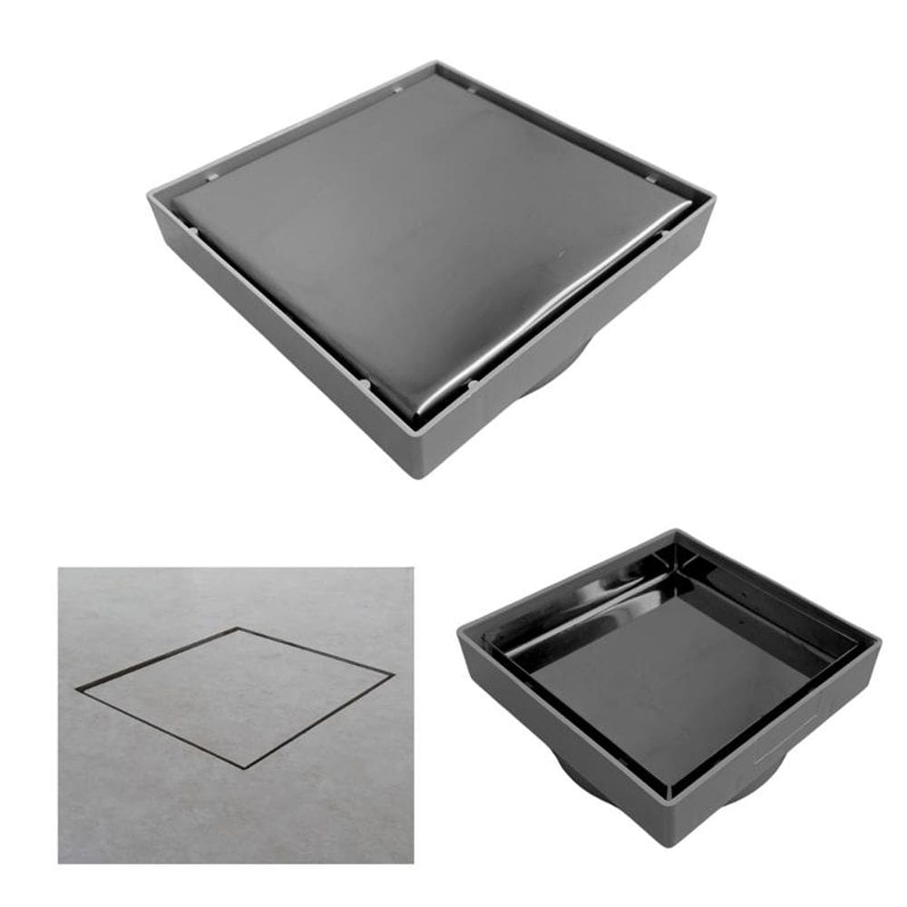 Ralo Banheiro Inteligente 10x10 modelo 2 em 1 Inox Invisível com Base Plástica Cinza Sifonado