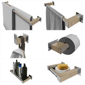 Kit Toalheiro Duplo 70Cm Inox 6 Pçs Polido Ou Preto Fosco