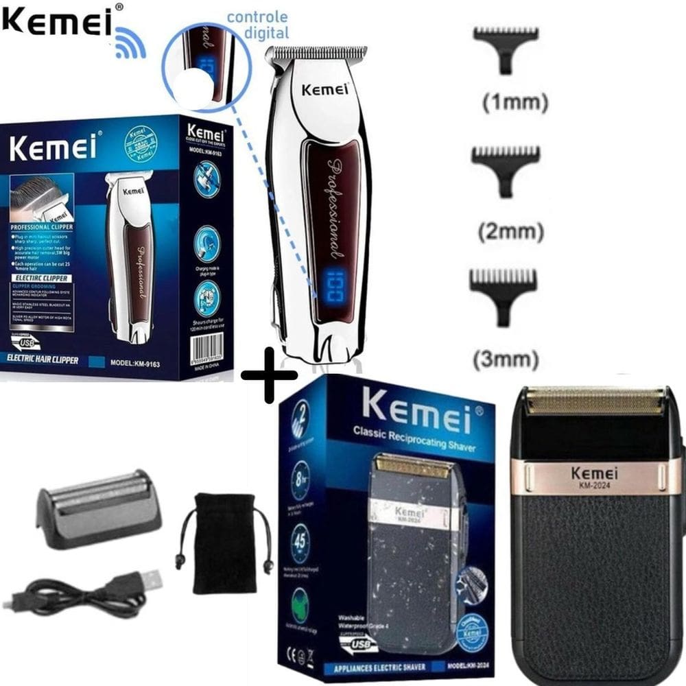 Kit Cuidado Masculino  Kemei 2024 + 9164  Design Sofisticado