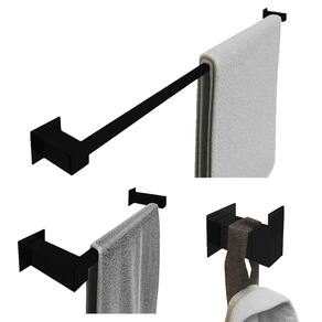 Kit Toalheiro 80Cm Inox Banheiro 3 Pçs Polido Ou Preto Fosco