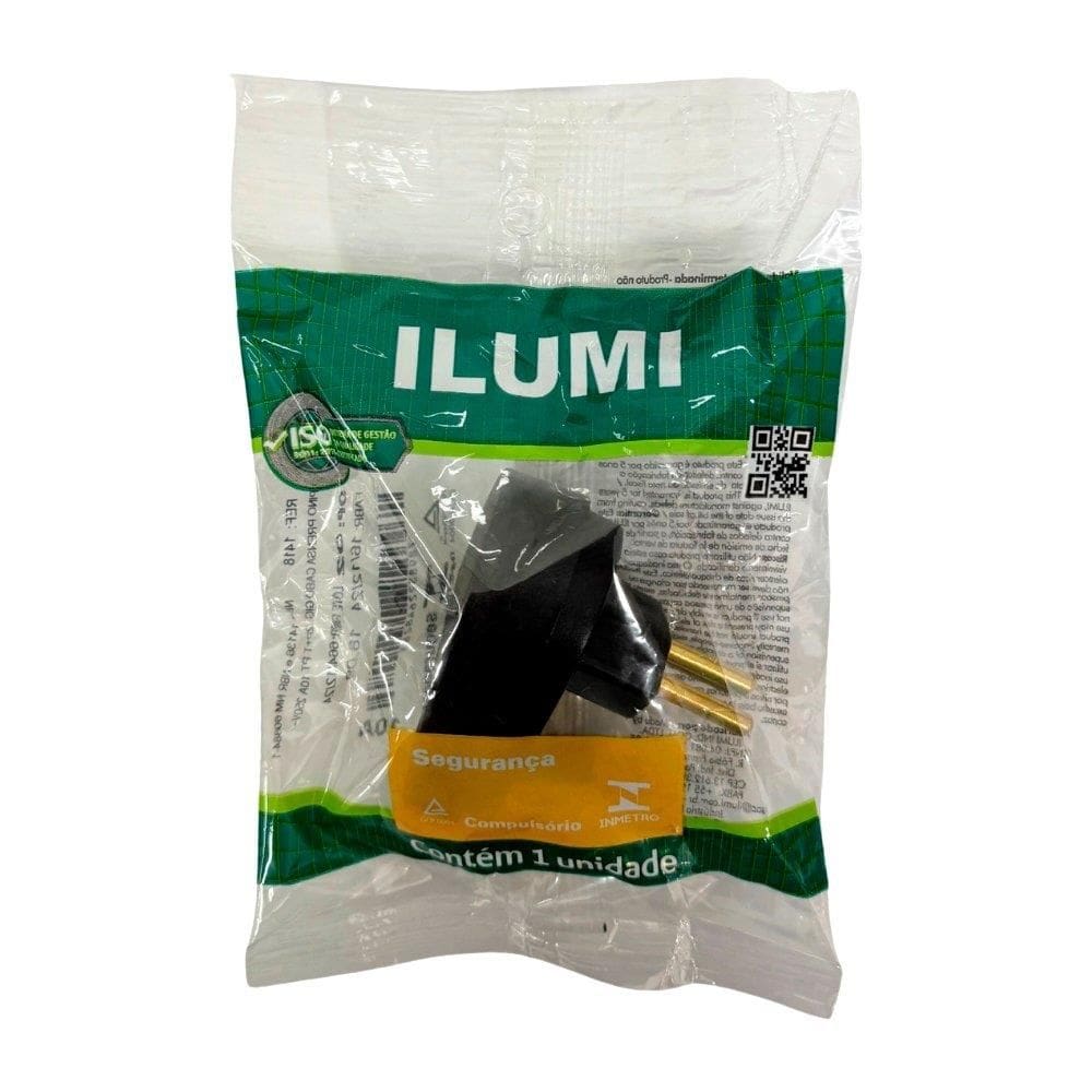 Pino Macho Ilumi Prensa Cabo Gigante 2P+T 20A 250V Preto - Embalagem com 10 Unidades