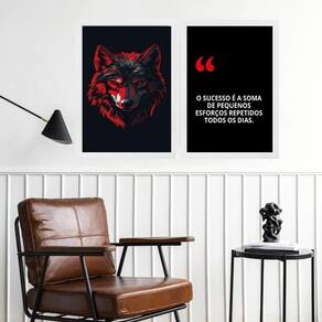 Kit 2 Quadros Motivacionais Sucesso - Lobo 45X34Cm - Vidro
