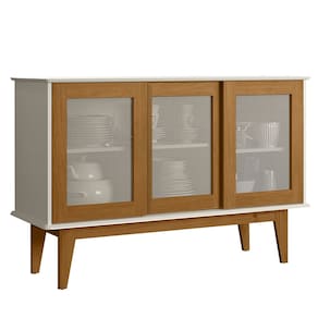 Balcao Buffet Detroit 3 Portas Correr 125 cm Off White Nature Tebar