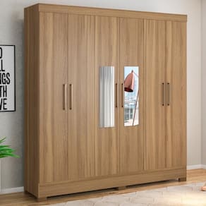 Guarda Roupa Casal 6 Portas Com Espelho E 3 Gavetas York Amêndola Touch