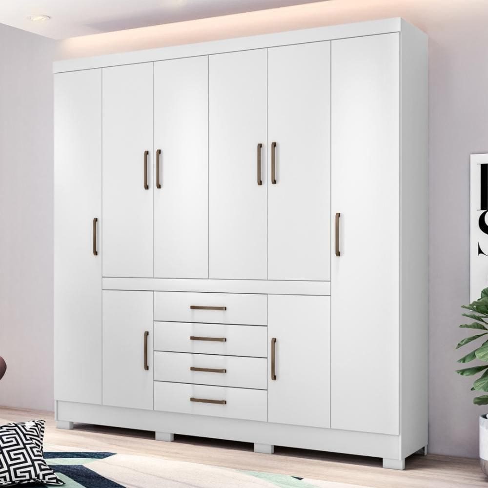 Guarda Roupa Casal 8 Portas E 4 Gavetas New México - Branco Branco