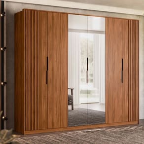Guarda Roupa Casal 6 Portas Com Ripado E Com Espelho 6 Gavetas Equador - Nogueira Touch Nogueira Touch