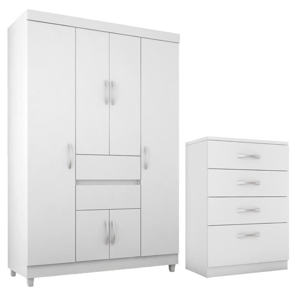 Kit Guarda Roupa Solteiro 6 Portas Ecom Ii Cômoda Astral Branco