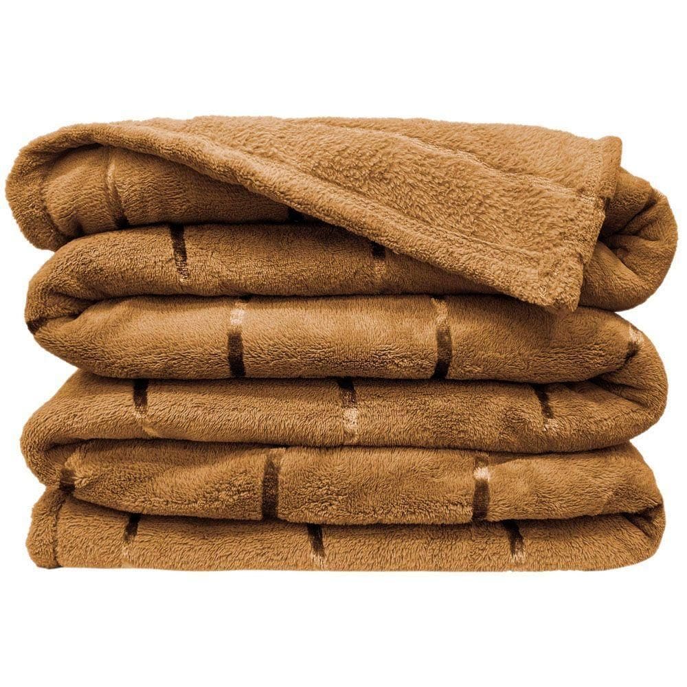 Cobertor Veneza Queen Manta Ultrasoft Premium Listrada Extra Macia - Caramelo
