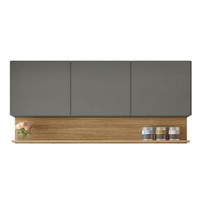 Armário Aéreo De Cozinha 3 Portas Com Nicho 1,50m Line Kit`s Paraná Madeirado Grafite