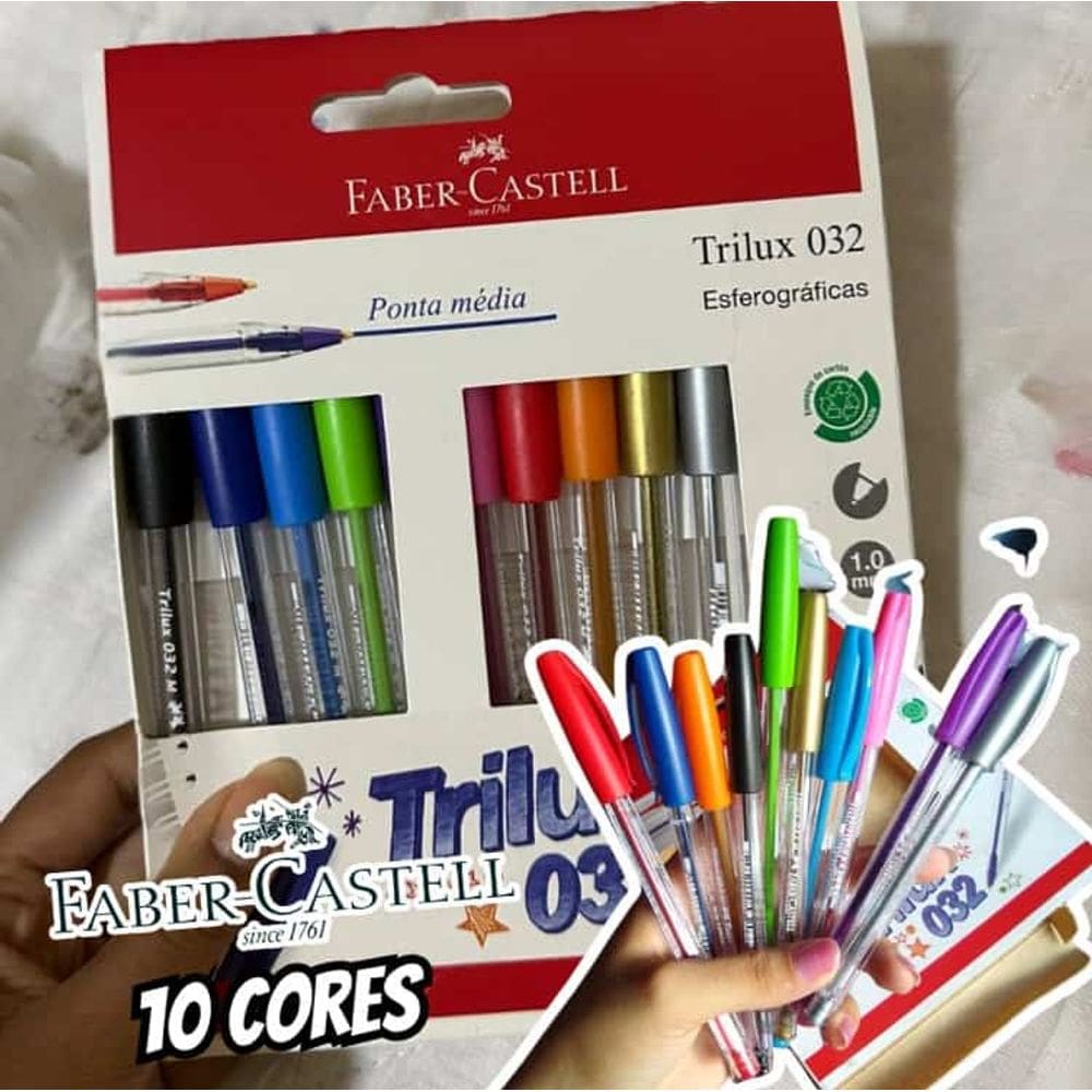 Canetas Esferográfica Trilux Colors C/10 Cores SM/032ESC10 FABER-CASTELL