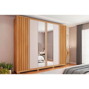 Guarda Roupa Casal 6 Portas e 4 Gavetas c/ Espelho Apollo Lux Freijo/Off White - Caemmun
