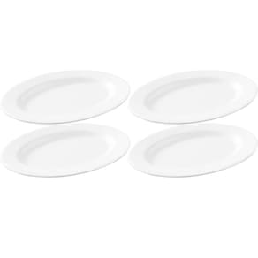 4 Travessas Bandeja Rasa Melamina Branca 25x18cm Oval Refratária Servir