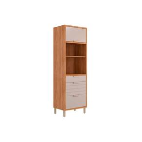 Paneleiro de Cozinha Eloise c/ 2 Portas Basculantes Riscadas 1 Nicho p/ Forno e 2 Gavetas 70 cm Cinamomo/Off White - MGM