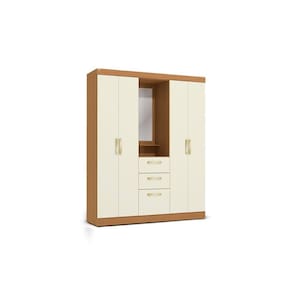 Guarda Roupa Casal 5 Portas e 2 Gavetas c/ 1 Espelho R591 Canela/Off White - Kappesberg