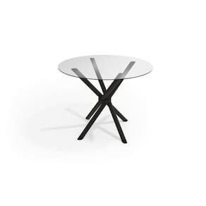 Mesa de Sala Jantar Volga c/ Tampo de Vidro Redondo 95cm Preto - Kappesberg
