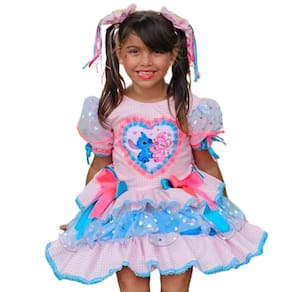 Vestido Infantil Junino Stitch Rosa e Azul Festa de São João