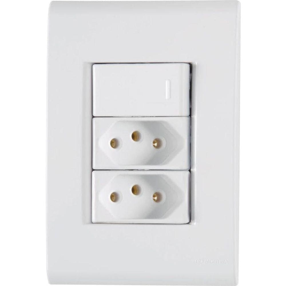 Conjunto 4 X 2 Com 1 Interruptor Simples 10a 250v E 2 Tomadas 2p+t 20a 250v Liz Branco - Tramontina
