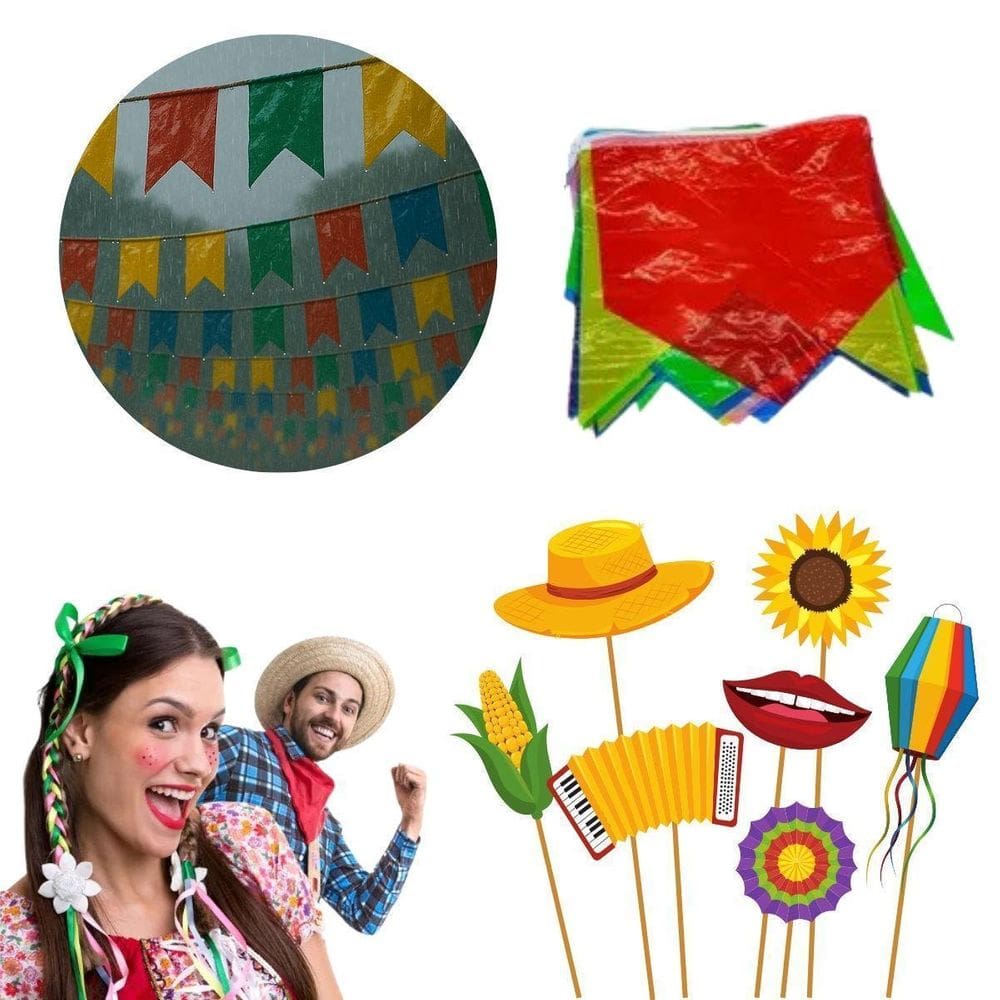 100 Metros Bandeirinha Plástica Coloridas Decoração Junina