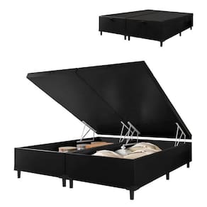 Cama Com Baú King 1,93m Prince Suede Preto Preto