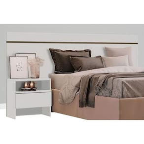 Cabeceira Cama Box Madeirado Casal Prime c/ 2 Mesas e 2 Gavetas Neve - Novo Horizonte