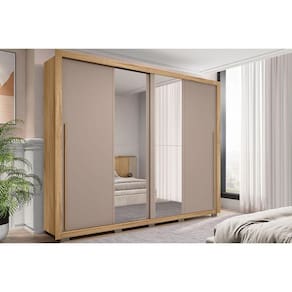 Guarda Roupa Casal 2 Portas de Correr c/ Espelho e 4 Gavetas Praticus Lux Buriti/Fendi - Caemmun
