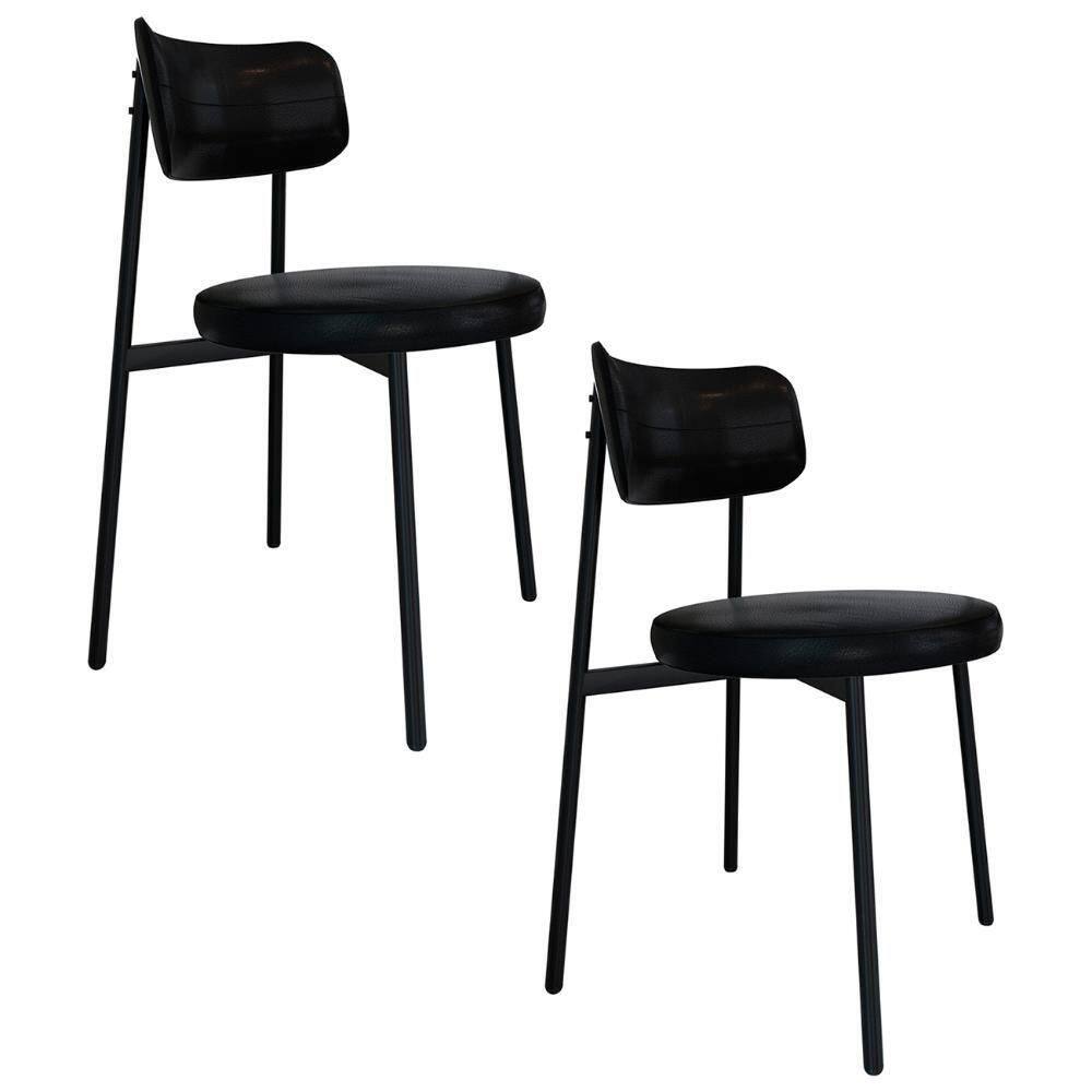 Cadeira De Jantar Estofada Kit 2 Nyka M25 Sintético Preto - Mpozenato