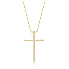 Colar Com Crucifixo Cravejado Banhado A Ouro 18k 60cm