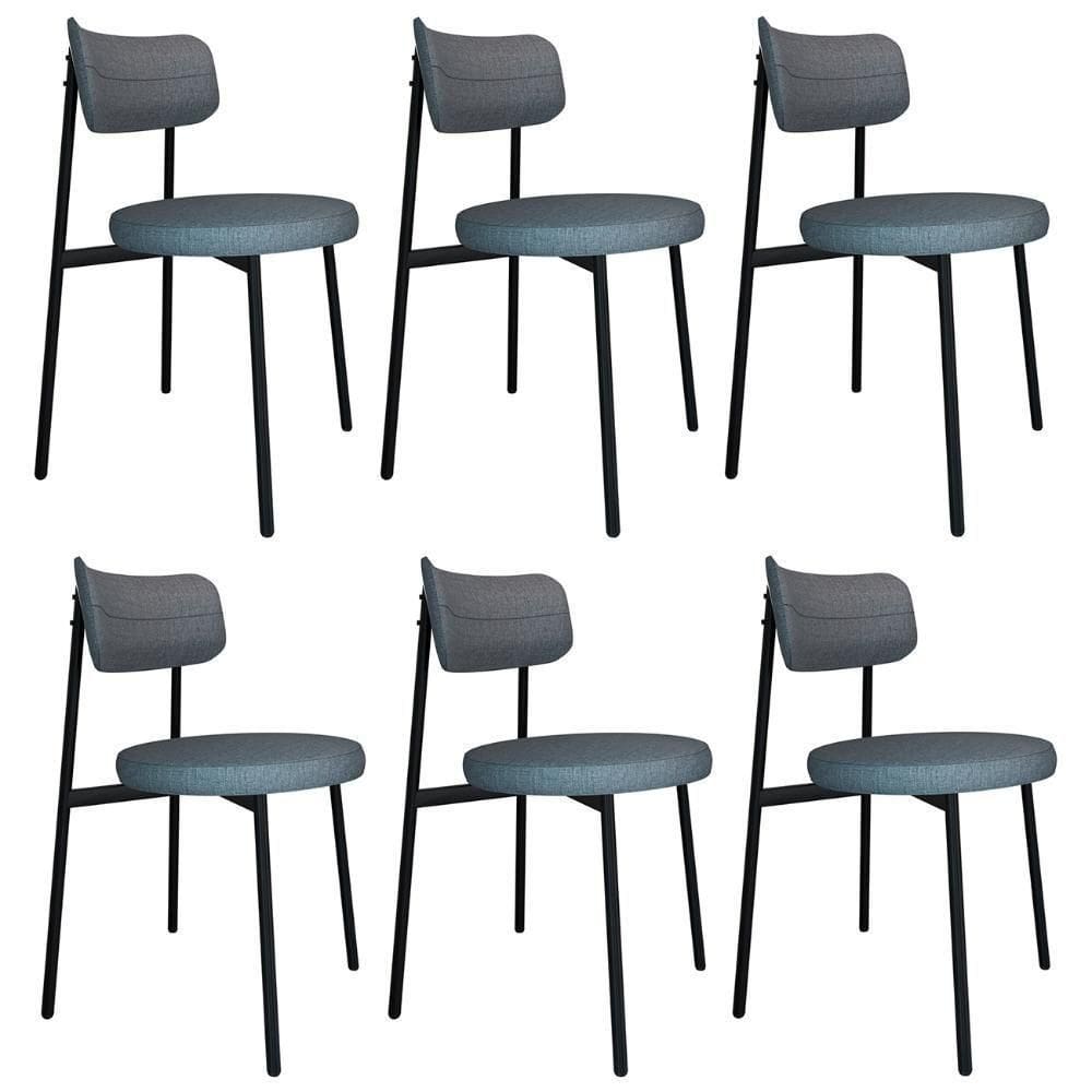 Cadeira De Jantar Estofada Kit 6 Nyka M25 Linho Cinza - Mpozenato