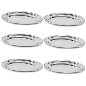 Kit 6 Travessas de Inox Grande Rasas 36,5cm Baixelas Ovais para Servir Saladas Carnes Hercules Mundial