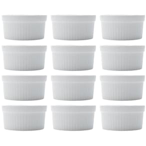 Kit 12 Ramekins Porcelana Branco 240ml Lyor Canelado Tigelas