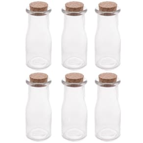 Kit 6 Porta Temperos de Vidro 200ml com Tampa de Rolha Lyor para Decorar e Guardar Especiarias
