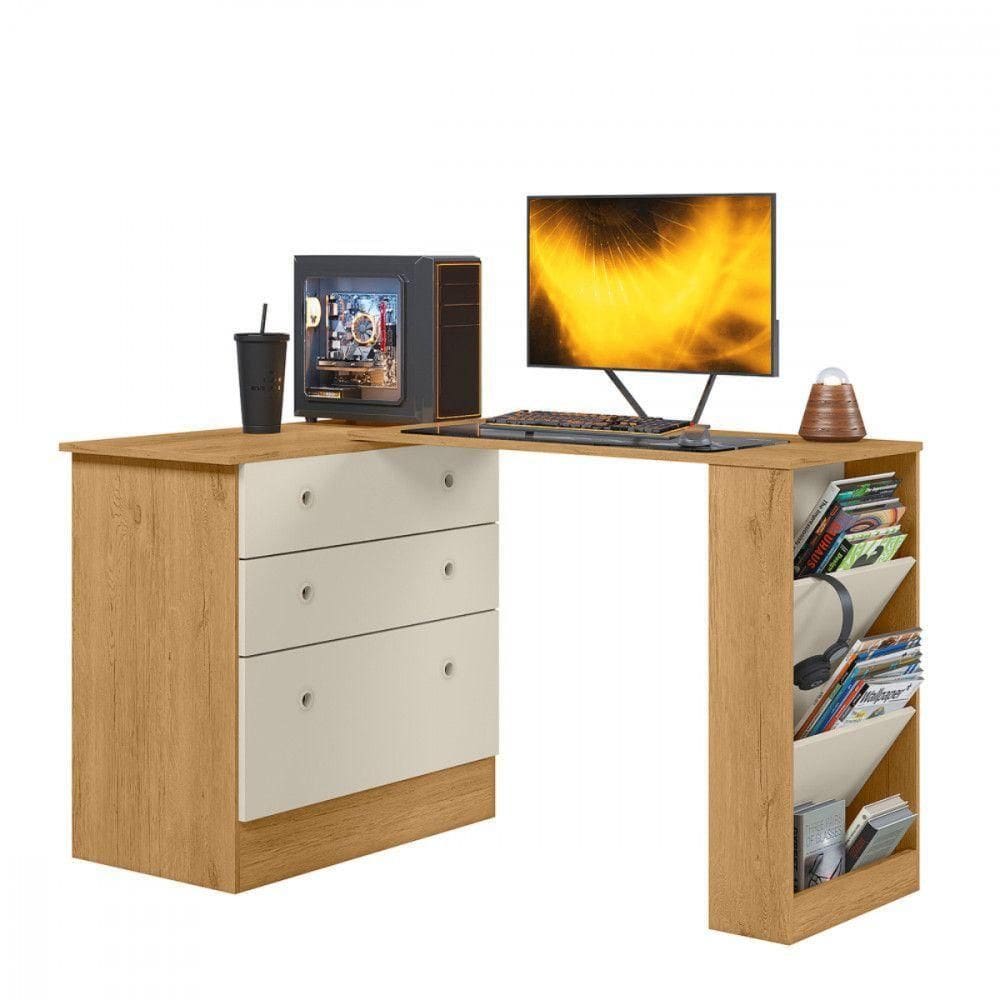 Cômoda Com Mesa Gamer Giratória Freijo Com Off White Qmovi Freijo Com Off White