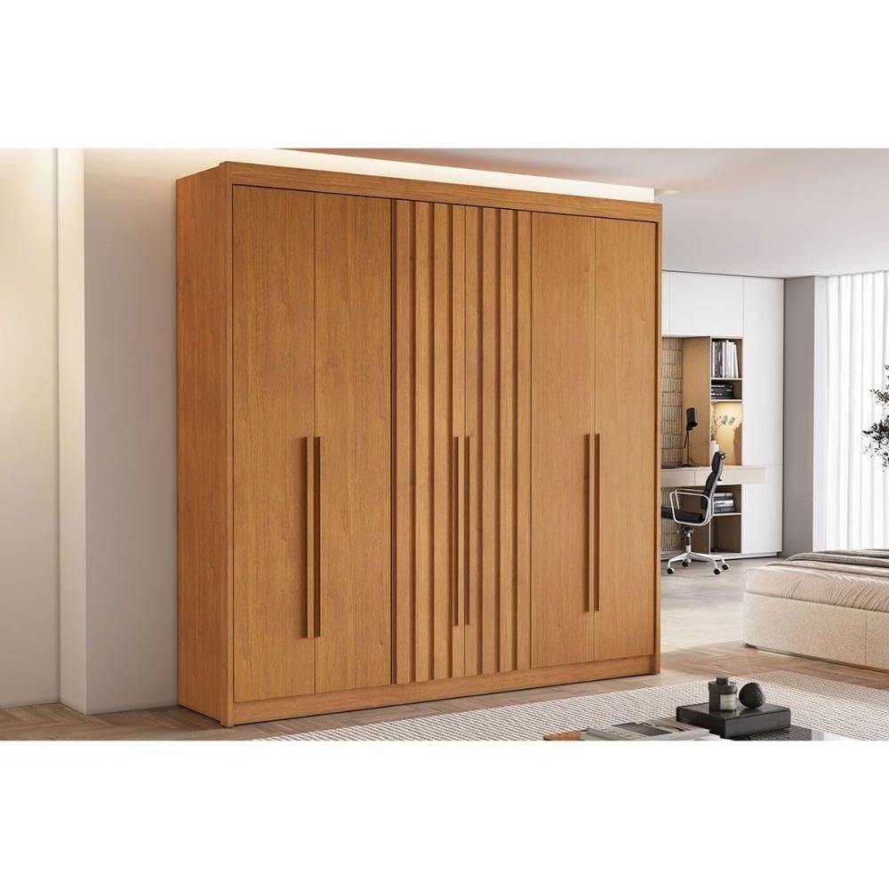 Guarda Roupa Casal 6 Portas (2 Ripadas) e 6 Gavetas Portugal Cinamomo - Conquista
