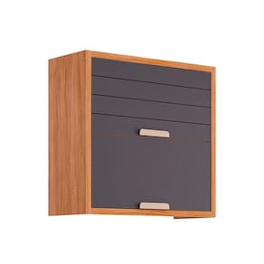 Armário Aéreo p/ Cozinha Eloise c/ 2 Portas Basculante Riscadas 80 cm Cinamomo/Titanium - MGM