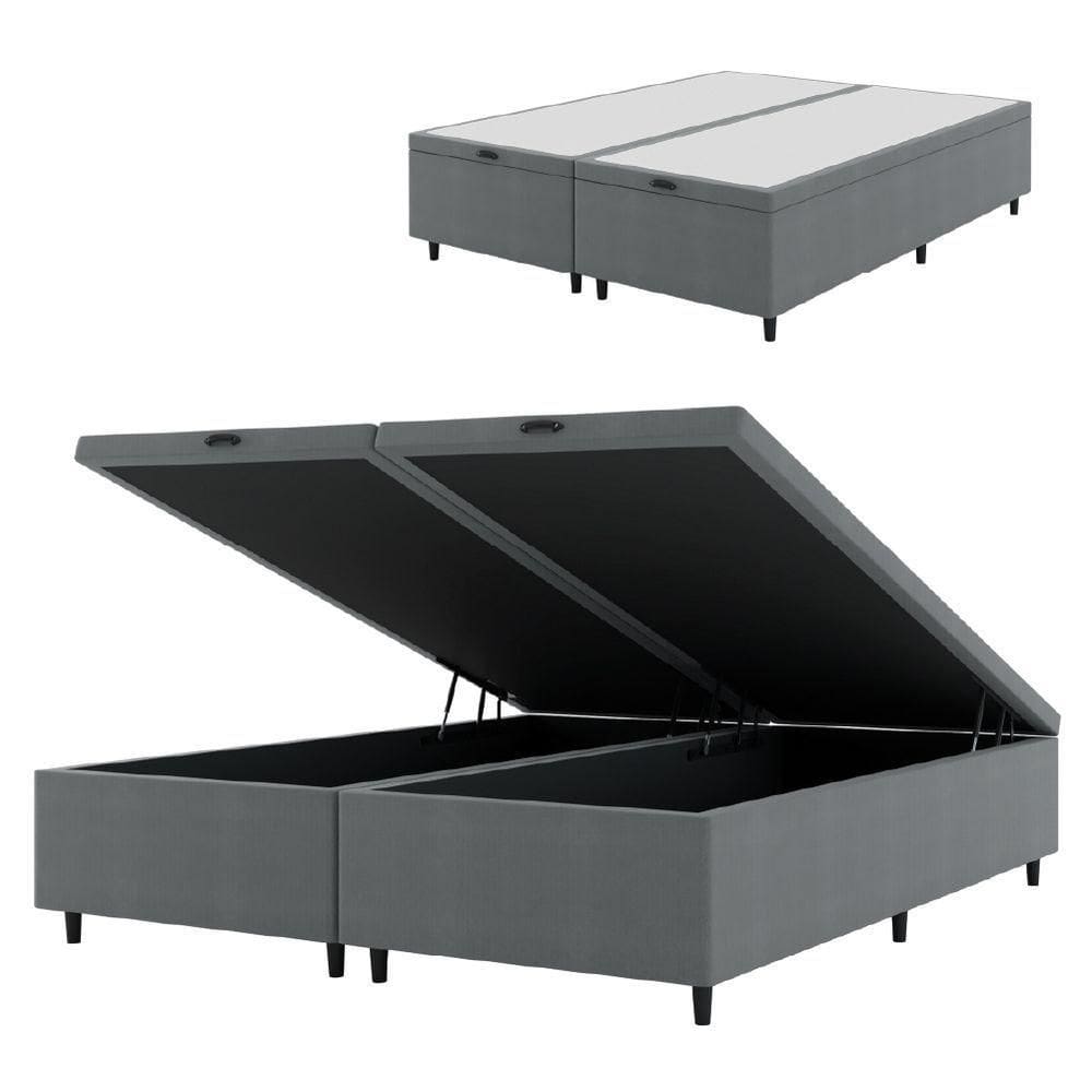 Cama Com Baú King 1,93m Prince Suede Cinza Cinza