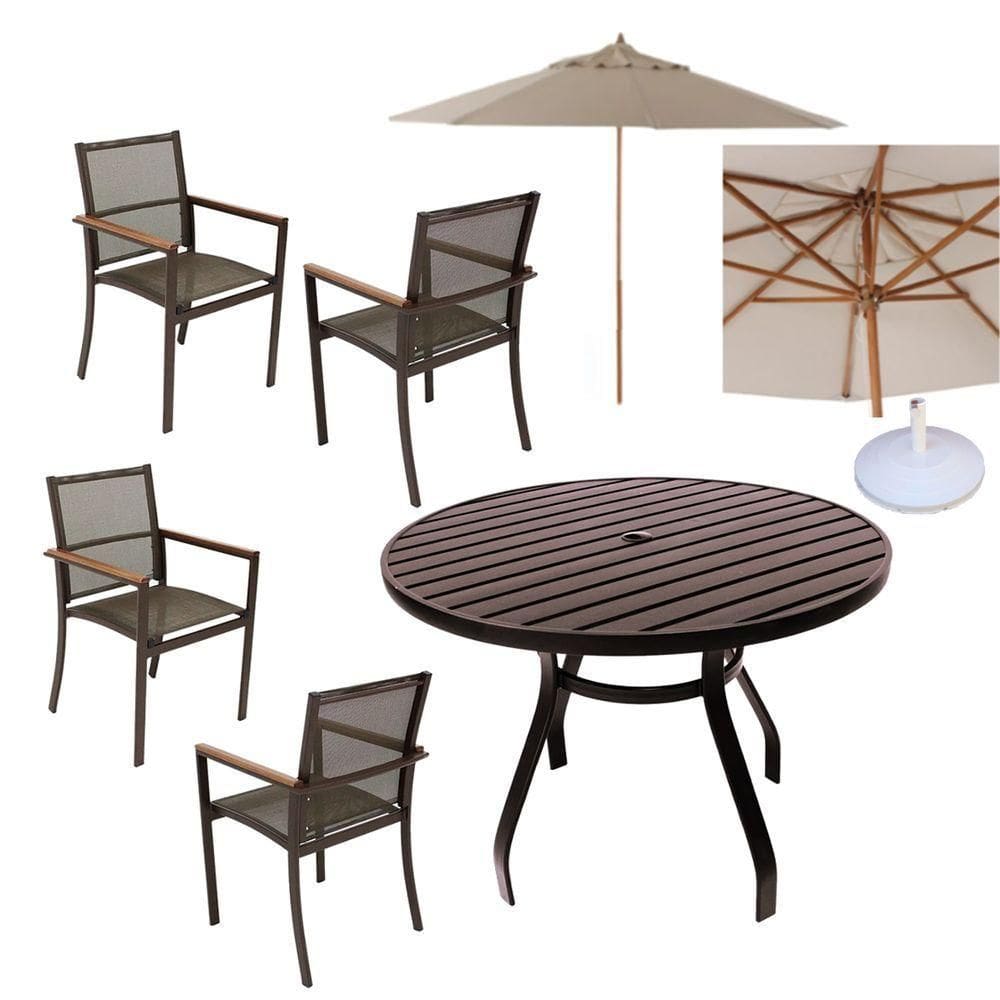 Jogo Conjunto De Mesa Aluminio 4 Cadeiras De Piscina Jardim Marrom