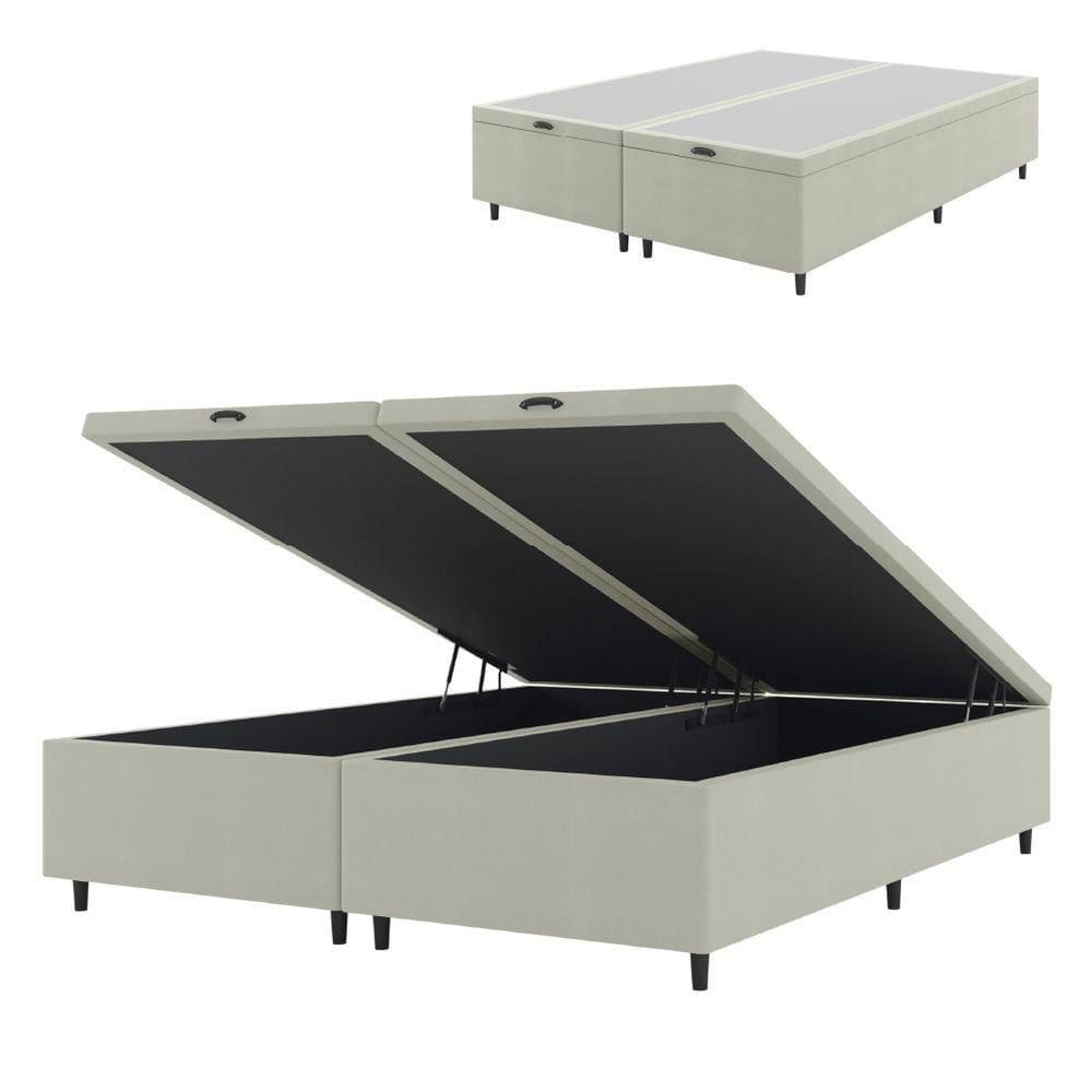 Cama Com Baú King 1,93m Prince Suede Bege Bege