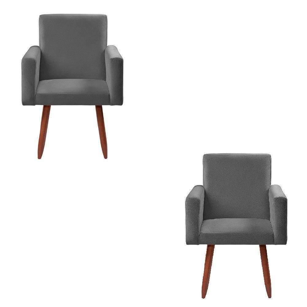 Kit 2 Poltronas Decorativas Cadeiras Nina Veludo Chocolate Chumbo