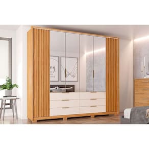 Guarda Roupa Casal 6 Portas (4 c/ Espelho) e 6 Gavetas Maximus Double Lux Freijo/Off White - Caemmun