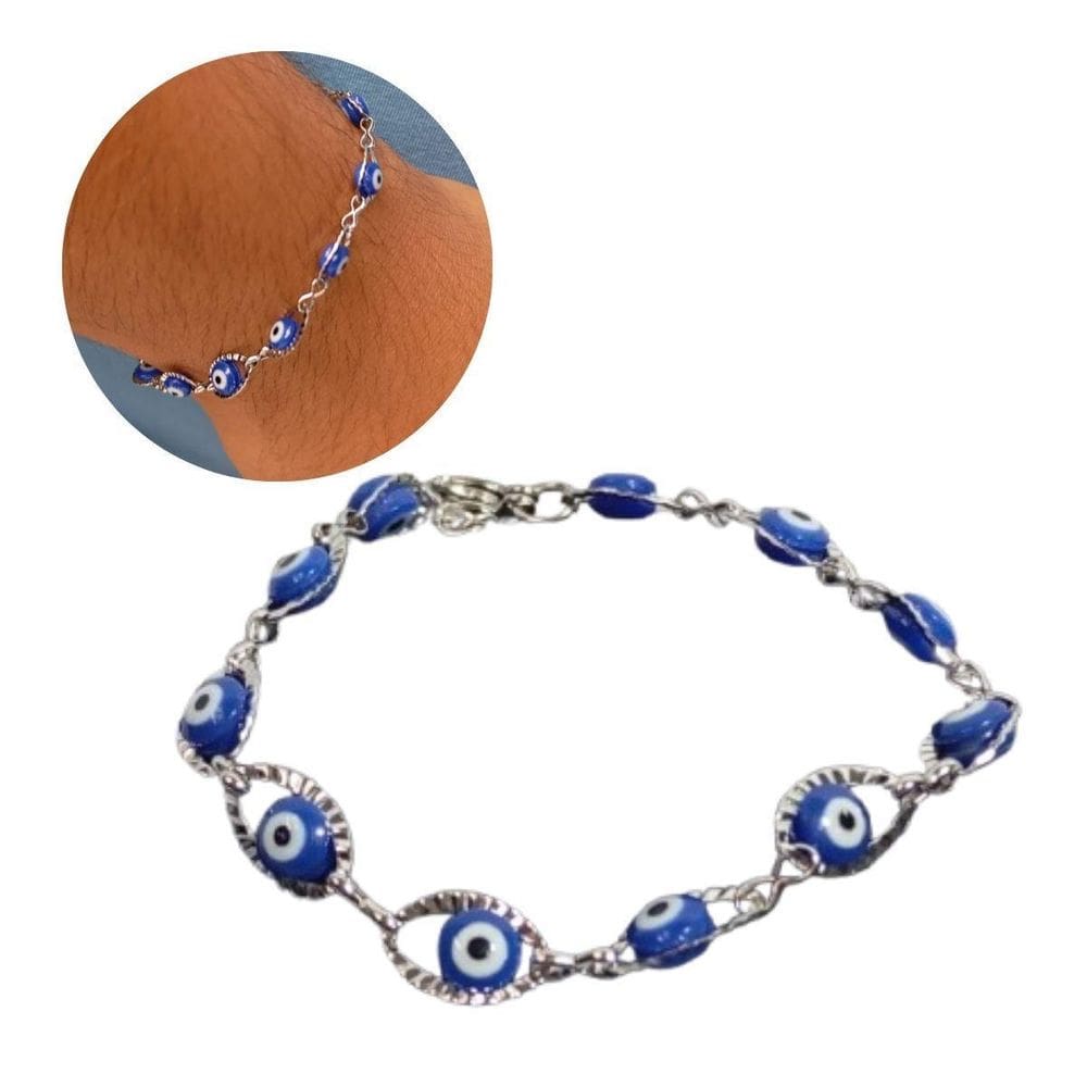 Pulseira Feminina Olho Grego Aço Inox Luxo E Proteção