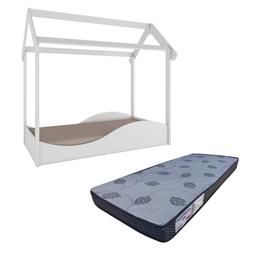 Kit Peroba Mini Cama Montessoriana Branco C/ Colchão Incluso