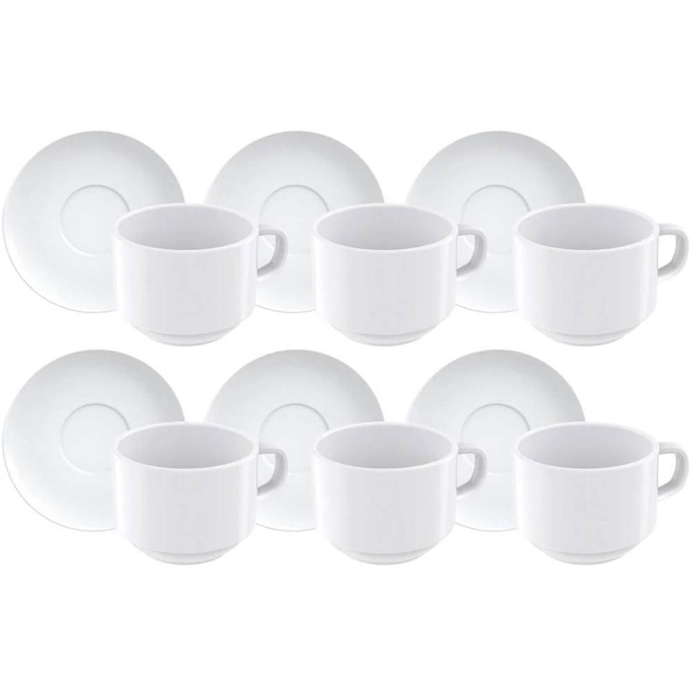 Jogo 6 Xícaras de Chá Paola 240ml Porcelana com Pires Servir Café Tramontina