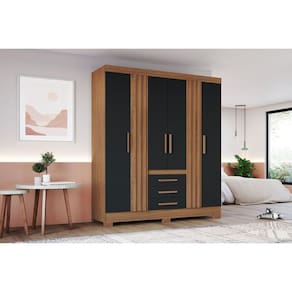 Guarda Roupa Casal 6 Portas e 3 Gavetas c/ Pés Briz B375 Nature/Preto - Henn
